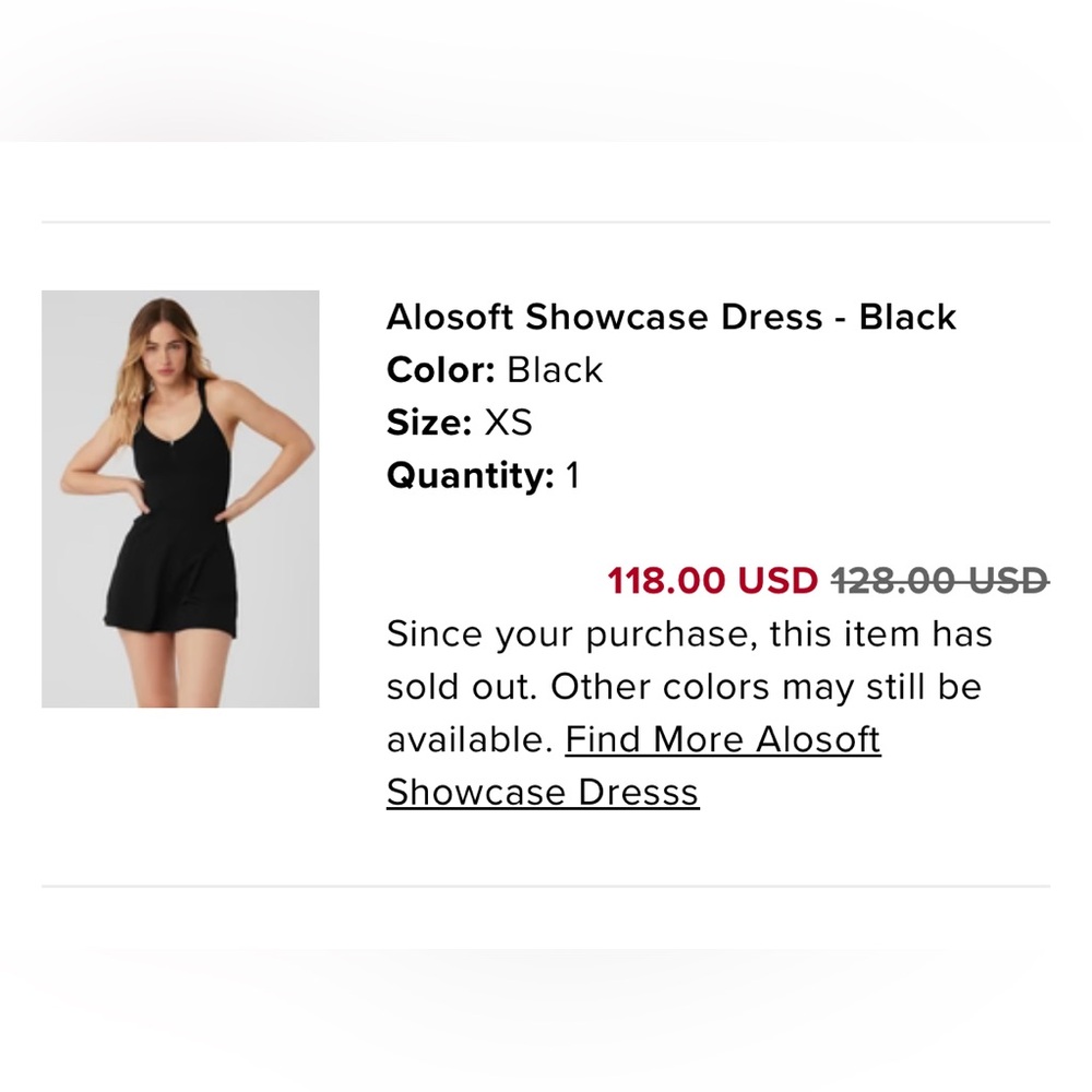 Alo yoga black showcase dress size XS